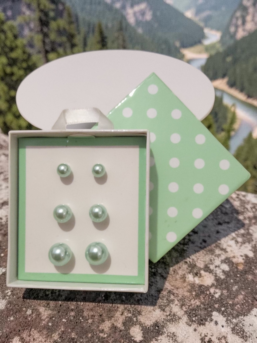 Mint Green Faux Pearl Stud Earring Set - Trio of Sizes